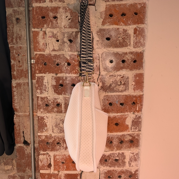 Ahdorned White Perforated Neoprene Hobo Bag Black & White Zebra Strap - Picture 4 of 6